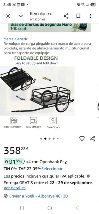 Remolque Bicicleta extra largo
