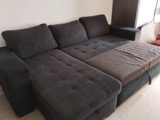Sofá cama gris oscuro negro 3 plazas con arcón