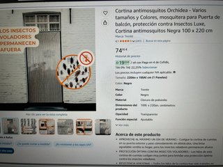 Cortina antimosquitos puerta balcón Negra 100x220