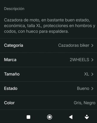 Chaqueta de moto negra y gris talla XL.