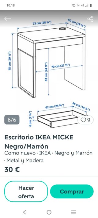 Escritorio IKEA MICKE Negro/marron wengue