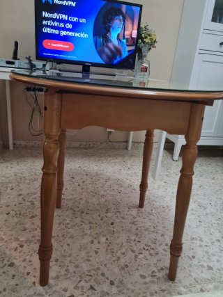 Mesa redonda madera y cristal
