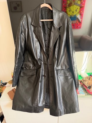 Cappotto lungo in pelle uomo nero vintage giacca