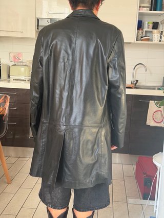 Cappotto lungo in pelle uomo nero vintage giacca