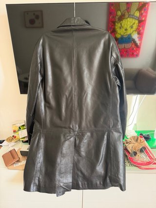 Cappotto lungo in pelle uomo nero vintage giacca