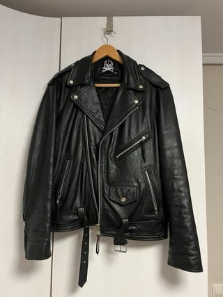 Chaqueta Biker Cuero Vintage Negra