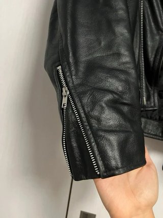 Chaqueta Biker Cuero Vintage Negra