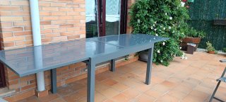 Mesa extensible terraza cristal y metal