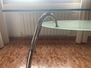 Mesa cristal templado patas cromadas curvas