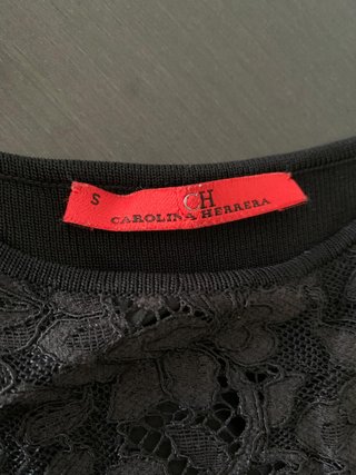 Vestido Carolina Herrera Negro Encaje y Punto