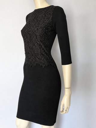 Vestido Carolina Herrera Negro Encaje y Punto