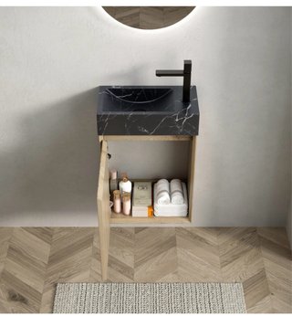 Mueble Lavabo Pared Marmol y Madera