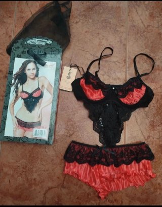 Conjunto lencería Jinmengdie rojo y negro