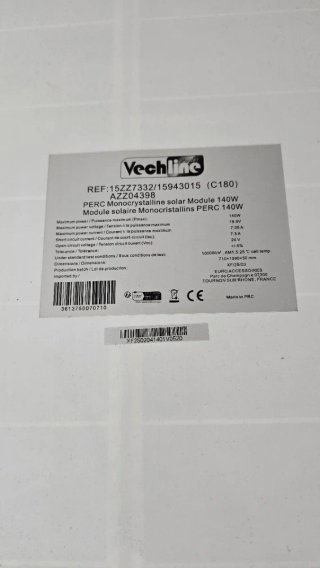 Placa Solar Vechline 140W Monocristalina PERC