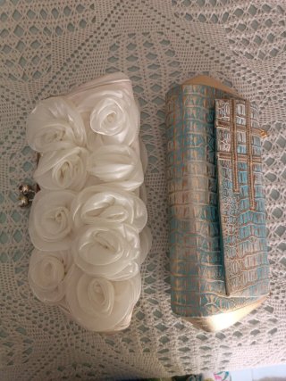Bolsos de fiesta: azul y dorado, de flores platead