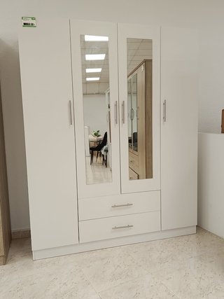 Armario 4 Puertas con Espejo Blanco y Madera