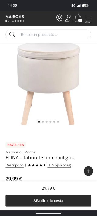 Taburete beige con almacenaje