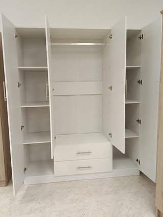 Armario 4 Puertas con Espejo Blanco y Madera