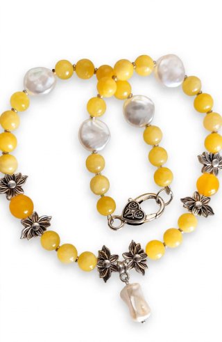 Collana pietre naturali gialle e perla