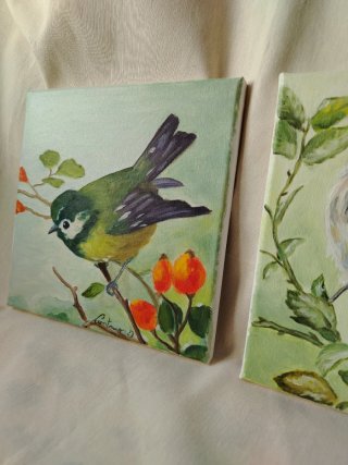 Cuadros óleo aves (2 piezas)