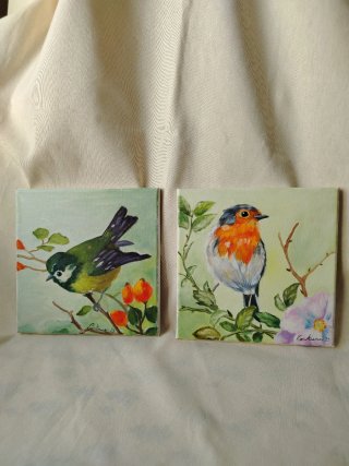 Cuadros óleo aves (2 piezas)