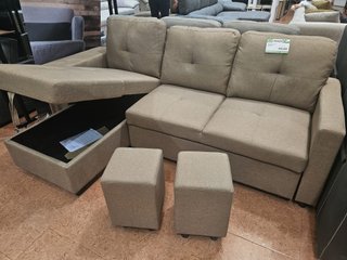 Sofá Cama Chaiselongue con Arcón y 2 Puff
