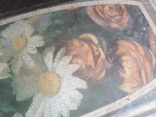 Scatola vintage in latta con manico