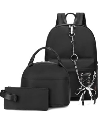 Mochila negra con bolsa térmica y estuche a juego
