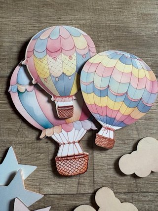 9 Decorazioni Legno Mongolfiere Stelle Nuvole