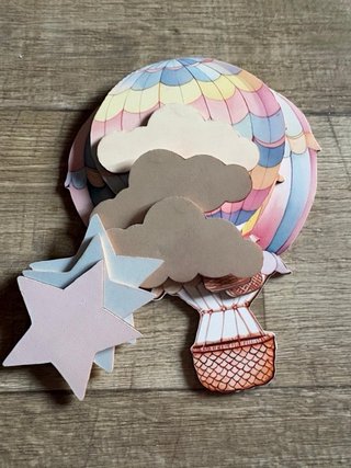 9 Decorazioni Legno Mongolfiere Stelle Nuvole