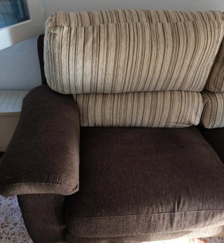 Sofá de 2m en tela marrón y beige