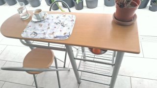 Mesa alta y 2 taburetes madera pino y aluminio