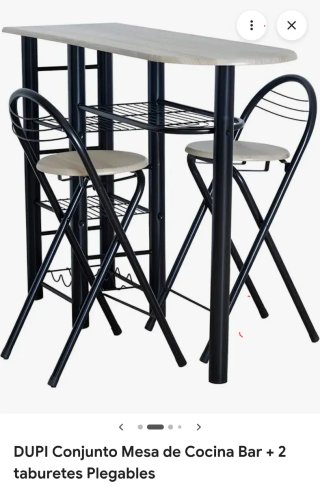 Mesa alta y 2 taburetes madera pino y aluminio