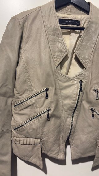 Chaqueta Zara Cuero Beige Mujer