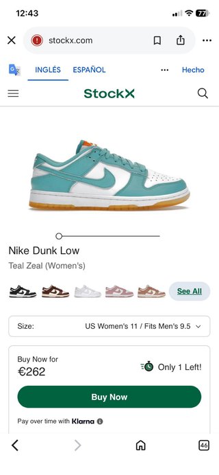 Nike Dunk Teal Zeal Talla 44
