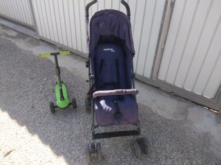 carrito de paseo y patinete infantil
