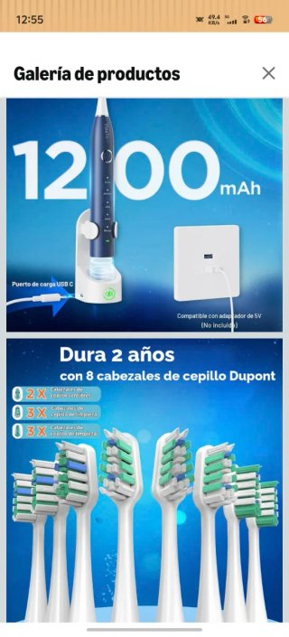 Cepillo Dientes Eléctrico Sónico Adultos 8 Cabezal
