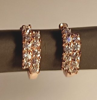 Pendientes Aro Doble Oro Rosa Brillantes