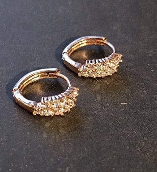 Pendientes Aro Doble Oro Rosa Brillantes