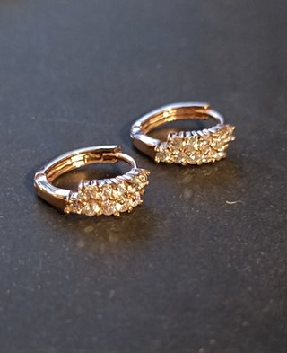 Pendientes Aro Doble Oro Rosa Brillantes