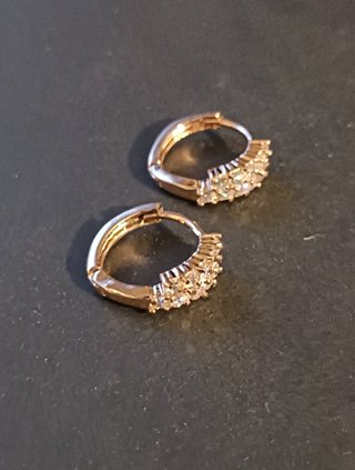 Pendientes Aro Doble Oro Rosa Brillantes