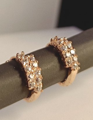 Pendientes Aro Doble Oro Rosa Brillantes