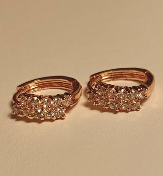 Pendientes Aro Doble Oro Rosa Brillantes