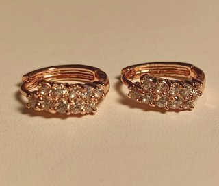 Pendientes Aro Doble Oro Rosa Brillantes