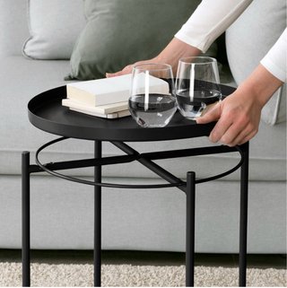 Mesa auxiliar redonda con bandeja negro