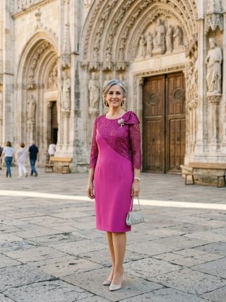 Vestido de fiesta rosa y plateado
