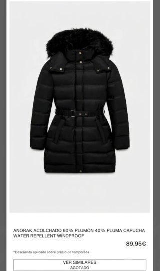Anorak acolchado Zara negro