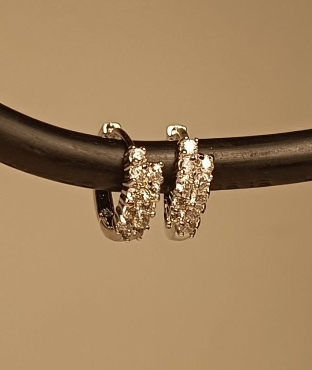 Pendientes Aro Doble Brillantes Plateados
