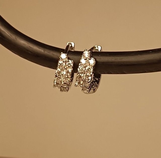 Pendientes Aro Doble Brillantes Plateados