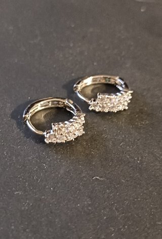 Pendientes Aro Doble Brillantes Plateados